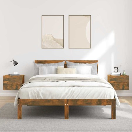 Mesita de noche madera contrachapada roble ahumado 40x30x30 cm