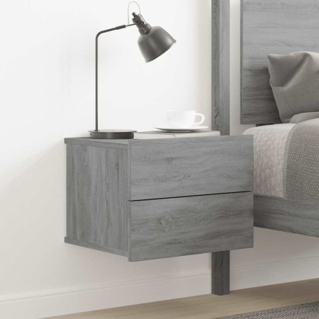 Mesita de noche madera contrachapada gris Sonoma 40x30x30 cm