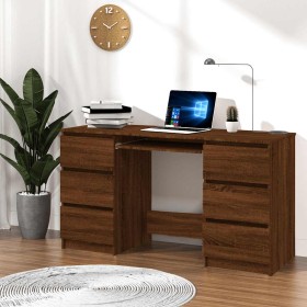 Escritorio madera contrachapada roble marrón 140x50x77 cm Escritorio madera contrachapada roble marrón 140x50x77 cm