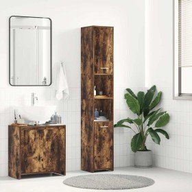 Armario baño madera contrachapada roble ahumado 30x30x183,5cm Armario baño madera contrachapada roble ahumado 30x30x183,5cm