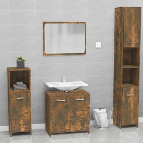 Set de muebles de baño madera contrachapada color roble ahumado Set de muebles de baño madera contrachapada color roble ahumado