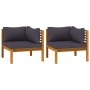 Ecksofa mit 2 dunkelgrauen Kissen aus massivem Akazienholz von vidaXL, Modulare Sofas für den Außenbereich - Ref: Foro24-3162...