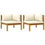 Corner sofas, 2 units, cream white cushions, acacia wood. by vidaXL, Modular outdoor sofas - Ref: Foro24-316279, Price: 323,7...