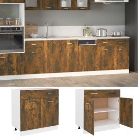 Mueble bajo con cajón "Lyon" roble ahumado 80x46x81,5 cm Madera