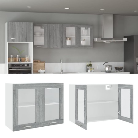 Vitrina colgante "Lyon" gris Sonoma 80x31x60 cm madera de