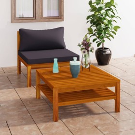 Set sofás jardín 2 pzas con cojines gris oscuro madera acacia