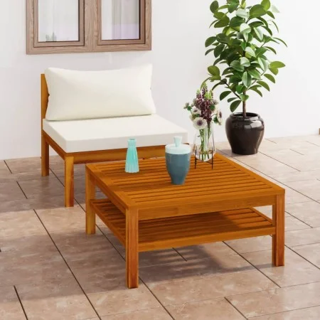 2-piece sofa set with cream white cushions and acacia wood. by vidaXL, Modular outdoor sofas - Ref: Foro24-316285, Price: 189...