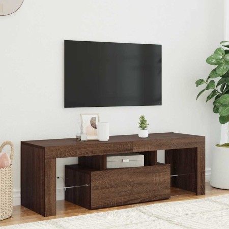 Mueble de TV con luces LED marrón roble 120x35x40 cm