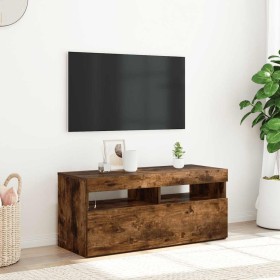 Mueble de TV con luces LED roble ahumado 90x35x40 cm