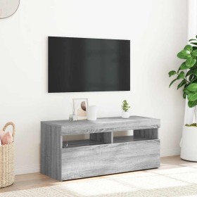 Mueble de TV con luces LED gris Sonoma 90x35x40 cm