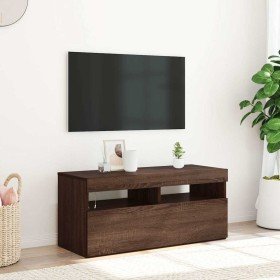 Mueble de TV con luces LED roble marrón 90x35x40 cm