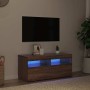 Mueble de TV con luces LED roble marrón 90x35x40 cm