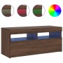Mueble de TV con luces LED roble marrón 90x35x40 cm
