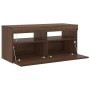 Mueble de TV con luces LED roble marrón 90x35x40 cm