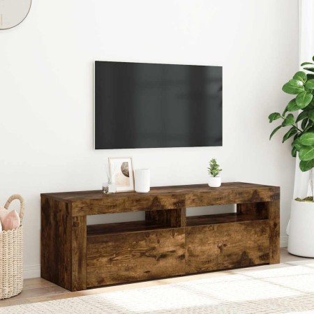 Mueble de TV con luces LED roble ahumado 120x35x40 cm