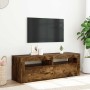 Mueble de TV con luces LED roble ahumado 120x35x40 cm