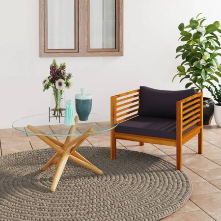 Dark gray garden chair with solid acacia wood cushions by vidaXL, Modular outdoor sofas - Ref: Foro24-316293, Price: 178,62 €...