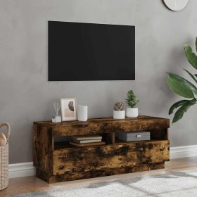 Mueble de TV con luces LED roble ahumado 100x35x40 cm