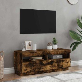 Mueble de TV con luces LED roble ahumado 100x35x40 cm