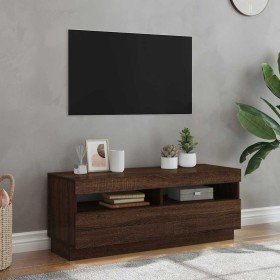 Mueble de TV con luces LED marrón roble 100x35x40 cm
