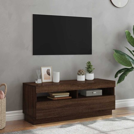 Mueble de TV con luces LED marrón roble 100x35x40 cm