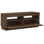 Mueble de TV con luces LED marrón roble 100x35x40 cm