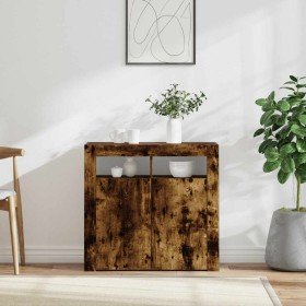 Aparador con luces LED roble ahumado 80x35x75 cm
