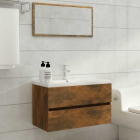 Set de muebles baño 2 pzas madera contrachapada roble ahumado Set de muebles baño 2 pzas madera contrachapada roble ahumado