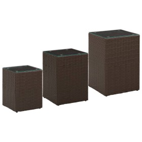 Side table set, glass surface, synthetic brown rattan by vidaXL, Side tables - Ref: Foro24-316380, Price: 85,21 €, Discount: %
