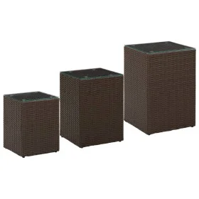 Side table set, glass surface, synthetic brown rattan by vidaXL, Side tables - Ref: Foro24-316380, Price: 84,74 €, Discount: %