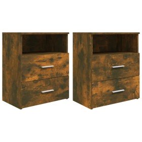 Mesitas de noche 2 uds color roble ahumado 50x32x60 cm Mesitas de noche 2 uds color roble ahumado 50x32x60 cm