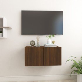 Mueble TV colgante madera contrachapada marrón roble 60x30x30cm Mueble TV colgante madera contrachapada marrón roble 60x30x30cm