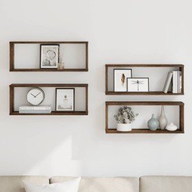 Estantes cúbicos de pared 4 uds madera roble ahumado 60x15x23cm