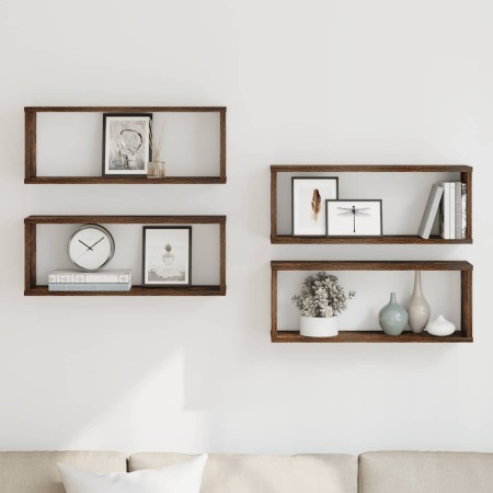 Estantes cúbicos de pared 4 uds madera roble ahumado 60x15x23cm