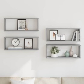Estantes cúbicos de pared 4 uds madera gris Sonoma 60x15x23 cm