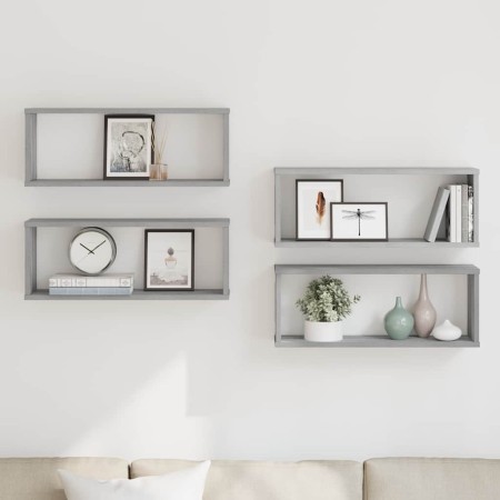 Estantes cúbicos de pared 4 uds madera gris Sonoma 60x15x23 cm