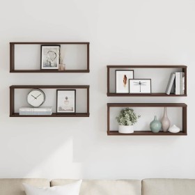 Estantes cúbicos de pared 4 uds madera roble marrón 60x15x23 cm