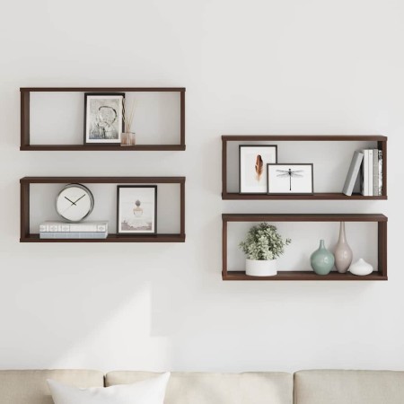 Estantes cúbicos de pared 4 uds madera roble marrón 60x15x23 cm