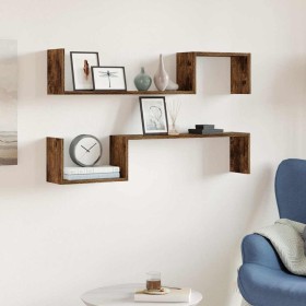 Estantes de pared 2 uds contrachapado roble ahumado 100x15x20cm