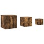Mesitas auxiliares 3 piezas madera contrachapada roble ahumado