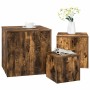 Mesitas auxiliares 3 piezas madera contrachapada roble ahumado