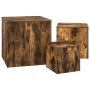 Mesitas auxiliares 3 piezas madera contrachapada roble ahumado