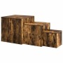 Mesitas auxiliares 3 piezas madera contrachapada roble ahumado
