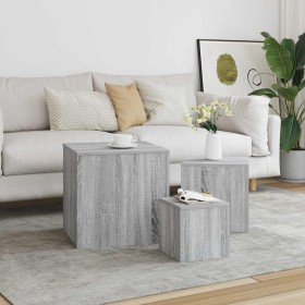 Mesitas auxiliares 3 piezas madera contrachapada gris Sonoma Mesitas auxiliares 3 piezas madera contrachapada gris Sonoma