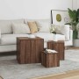 Mesitas auxiliares 3 piezas madera contrachapada marrón roble