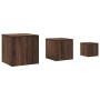 Mesitas auxiliares 3 piezas madera contrachapada marrón roble