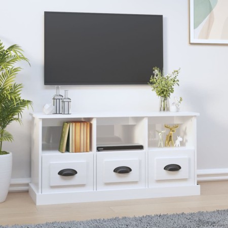 Mueble de TV madera contrachapada blanco brillo 100x35x50 cm en Muebles TV | Comprar online en Foro24
