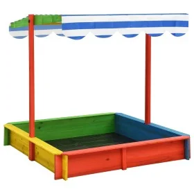 Children's sandbox with adjustable roof, multicolored fir wood UV50 by vidaXL, sandboxes - Ref: Foro24-316475, Price: 104,91 ...