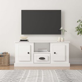 Mueble de TV madera contrachapada blanco brillo 100x35,5x45 cm Mueble de TV madera contrachapada blanco brillo 100x35,5x45 cm