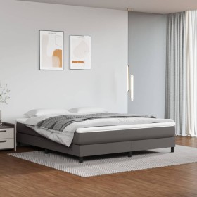 Cama box spring con colchón cuero sintético gris 160x200 cm